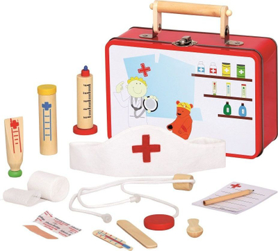 Set loje veteriner Bino Veterinarian Case, 13 aksesorë, valixhe metalike, e kuqe