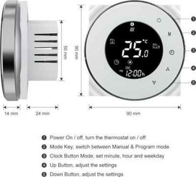Termostat Renov8 Smart Wi-Fi, për kaldajë me gaz, kompatibil 86x86, i bardhë