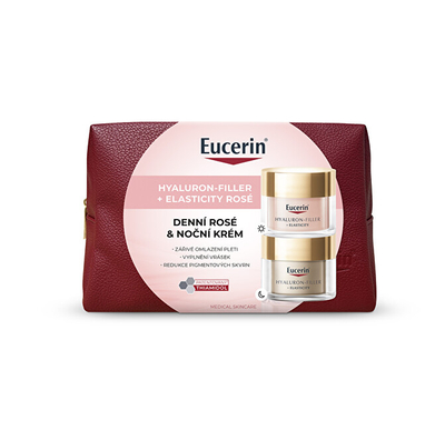 Set dhuratë Eucerin Hyaluron-Filler + Elasticity Rosé, krem dite me SPF 30, 50 ml + krem nate Elasticity + Filler Anti-Wrinkle, 50 ml + çantë kozmetike