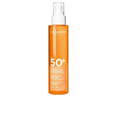 Sprej për trup me mbrojtje dielli Clarins Body Sun Care Mist SPF 50+ Glowing, 150 ml