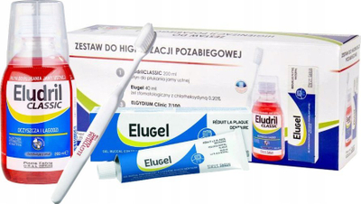 Set postoperativ oral Eludril, larës goje, furçë dhëmbësh, xhel pas operacioni