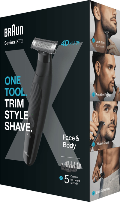 Trimer elektrik Braun Series XT3 Face+Body, tehu 4D çelik inox, rezistent ndaj ujit, i zi