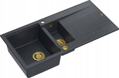 Lavaman kuzhine Quadron GraniteQ EVAN 156, 1.5 kazan, 100x50 cm, black diamond me elemente të arta