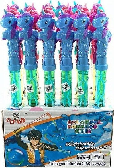 Lodër me flluska sapuni Adar Unicorn, shkop 38 cm, set me 24 copë, me shumë ngjyra
