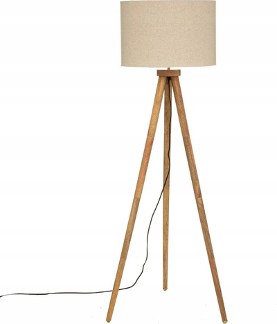 Lampë dyshemeje Atmosphera Tripod Olga, 150cm, bazë druri, abazhur bezhë