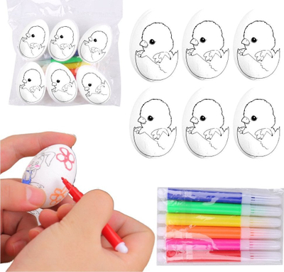 Set dekorimi LEAN Toys, 6 vezë stiropori për Pashkë, me markera ngjyrosës
