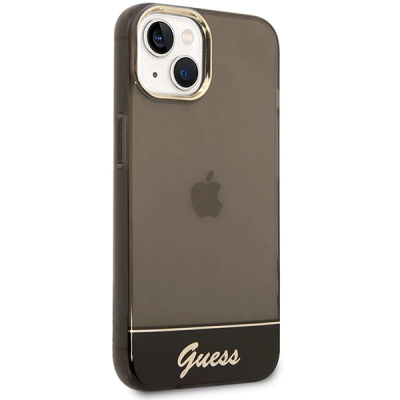 Kapak telefoni Guess Camera Outline, për iPhone 14, gjysmë i tejdukshëm, i zi