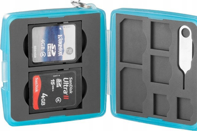 Kuti për karta memorie JJC MC 10B, mban shumë kartela, material i fortë, blu
