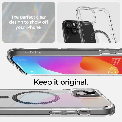 Mbrojtëse telefoni Spigen Ultra Hybrid MagSafe, për iPhone 15 Plus, efekt karbon, transparente