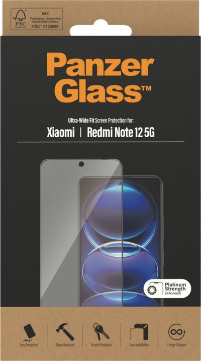Mbrojtëse ekrani PanzerGlass për Xiaomi Redmi Note 12 5G, Ultra Wide Fit, xham i kthjellët