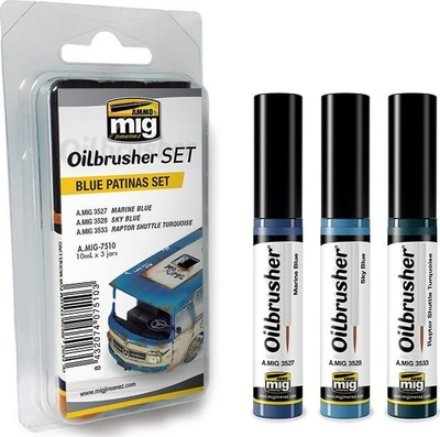Set bojërash vaji Ammo by Mig Oilbrushers Blue Patinas, 3 copë, për modelim statik
