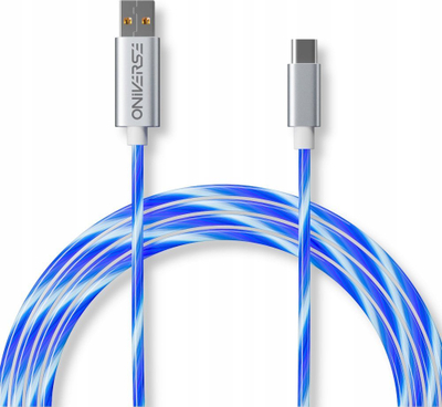 Kabllo USB Oniverse USB A në USB C, 2m, LED me 5 mënyra, blu