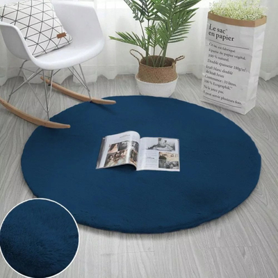 Tapet i rrumbullakët Strado Round Rug Rabbit, 150x150 cm, antirrëshqitës, blu e errët