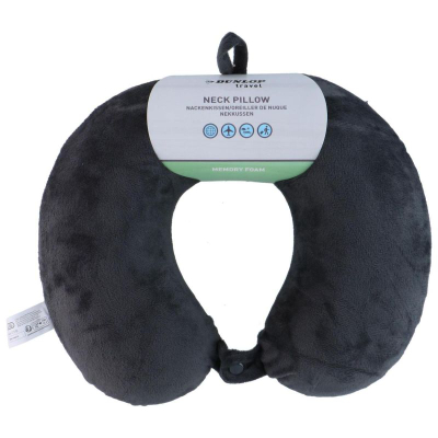Jastëk udhëtimeje Dunlop Travel, memory foam, formë U, gri