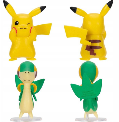 Figura Pokémon Jazwares 2 copë Snivy dhe Pikachu, 8 cm, shumëngjyrëshe