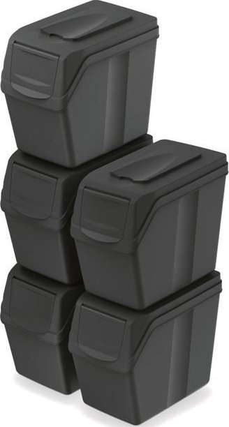 Set koshash mbeturinash Prosperplast Sortibox, 20L, 5 copë, të zinj