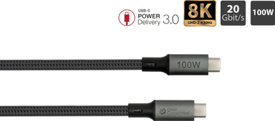 Кабел USB Alcasa 2402 T005A, USB4 Gen 2x2, 0.5m, USB C, графит