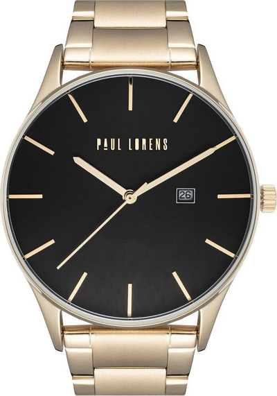 Orë burrash Paul Lorens Deluce Gold Classic Date, çelik inox, 30M kundra ujit, e artë