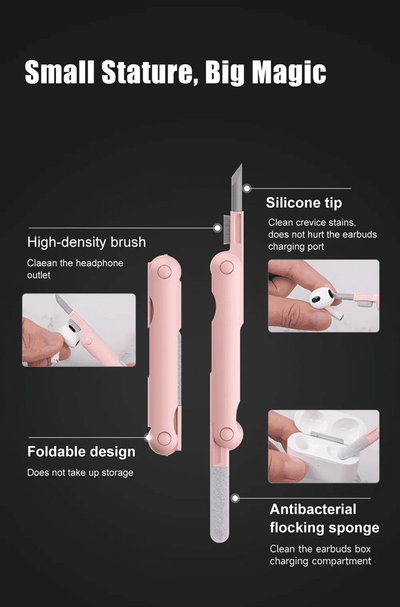 Set pastrimi për pajisje elektronike Hutini 10246, brushë me fibra + sfungjer anti-bakterial + sprej të rimbushshëm + brushë silikoni