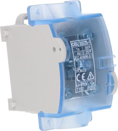 Shpërndarës instalimi Pokój OBL 35/25-1, 1P 1x35mm² 4x25mm², për shinë DIN, blu