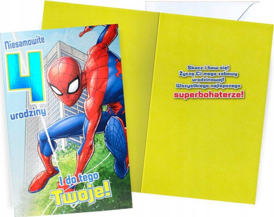 Kartolinë urimi Marvel Spider-Man Birthday Card 4, 11.6 x 18 cm, me zarf, shumëngjyrëshe