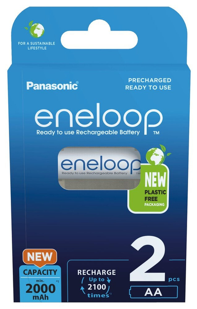 Bateri rikarikuese Panasonic Eneloop AA, 2000mAh, 2 copë, e bardhë