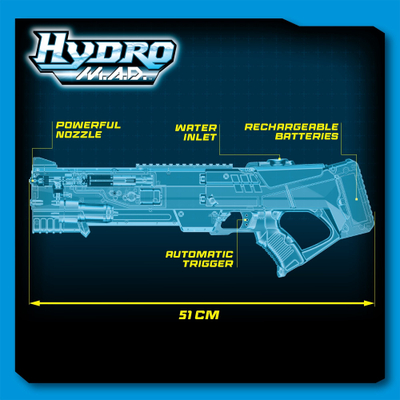 Pistoletë me ujë Silverlit Hydro M.A.D. Electric, elektrike, me karikim USB, blu