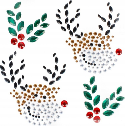 Ngjitëse zbukuruese Craft with Fun Christmas Reindeer, kristale vetëngjitëse, shumëngjyrëshe