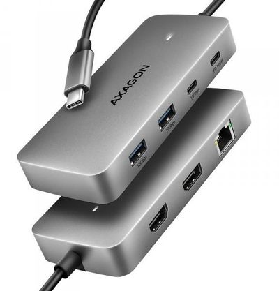 Hub USB C AXAGON HMC CUB83X2, 7n1, Dual 4K, gri alumini