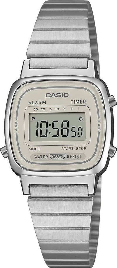 Orë digjitale Casio LA670WEA 8AEF, për goca, kronometër, argjendi