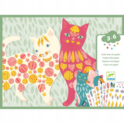 Loja kreative me ngjitëse Djeco Cute Cats, 8 forma mace, 6 fletë ngjitëse, shumëngjyrëshe