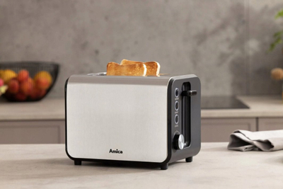 Toaster Amica TM3030, 950W, 2 feta, inox argjendtë e zi