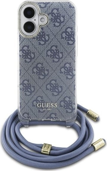 Këllëf telefoni Guess GUHCP16SHC4SEB për iPhone 16 6.1", hardcase, me rrip crossbody, blu