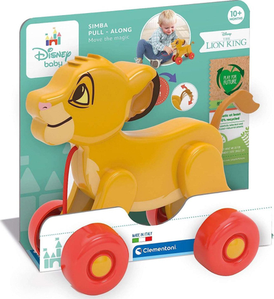 Lodër tërheqëse Clementoni Disney Baby Simba me rrota, për kalamaj 10+ muajsh, e verdhë