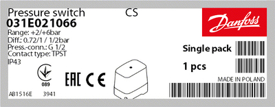 Çelës presioni Danfoss TYP CS 2-6 BAR 12A 1/2 "