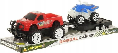 Set lodrash Adar makinë off-road me rimorkio dhe quad, PVC, 43.5x13.5x12 cm, shumëngjyrësh