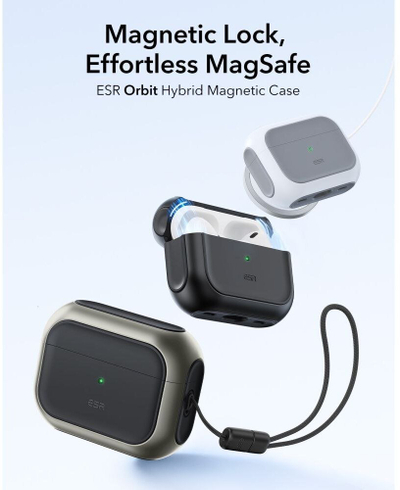 Kuti mbrojtëse ESR Orbit Hybrid HaloLock për Apple AirPods Pro 3, MagSafe, gri
