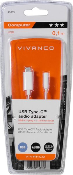 Adapter audio Vivanco USB C në 3.5mm, 0.1m, me DAC, i bardhë