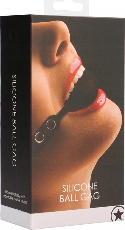 Top goje BDSM Ouch Silicone Ball Gag, silikon, me rripa që rregullohen, i zi