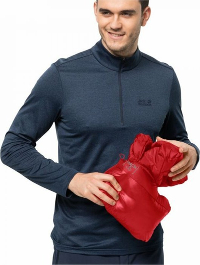 Xhaketë pupla për burra Jack Wolfskin Pack &amp; Go Down, e lehtë, e ngrohtë, e kuqe