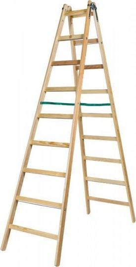 Shkallë druri Braket Premium 2x9, 270 cm, për punë profesionale, ngjyrë natyrale