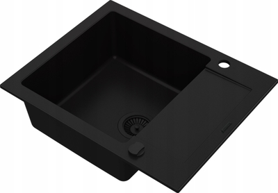 Set lavamani kuzhine Pyramis Mido 62x50 1B1D me rubinet Flexos, granit, Black Edition, i zi mat