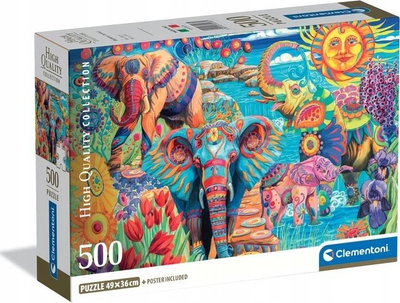 Puzzle Clementoni Elephants, 500 pjesë, 49 x 36 cm, shumëngjyrësh