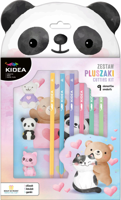 Set shkollor KIDEA Plushies, 9 copë, lapsa dhe goma, shumëngjyrësh
