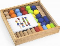 Loja druri Viga Toys Wooden Figures Balance Game, 46 copa, me kartela modeli, shumëngjyrëshe