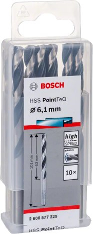 Set stërvitjesh metalike Bosch PointTeQ 2608577229, 6.10mm HSS, set 10 copë