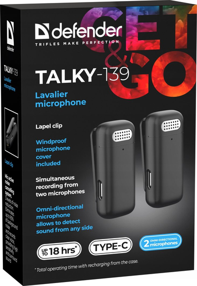 Set mikrofonësh lavalier Talky 139, sistem anulimi zhurme, marrës Type C, i zi