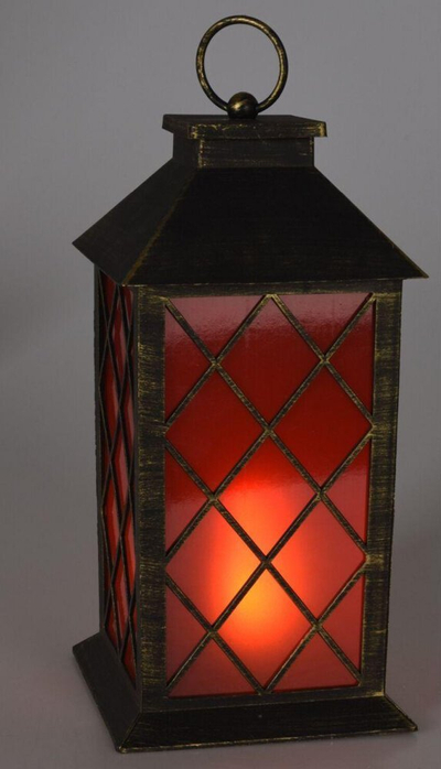 Fener dekorativ LED, 29 cm, me flakë artificiale, i zi