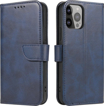 Këllëf portofol me magnet për Samsung Galaxy S23+, lëkurë ekologjike, kllapë qendrimi, blu