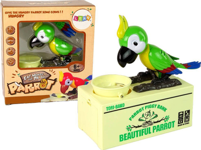 Derrkuc kursimi Lean Toys Parrot, lodër interaktive me monedha, jeshil